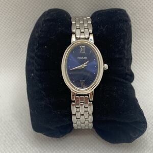 Pulsar Womens Silver Watch Blue Dial 720134 Fashion Watch Works New Battery!